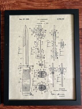 Framed 1955 bayonet patent art print